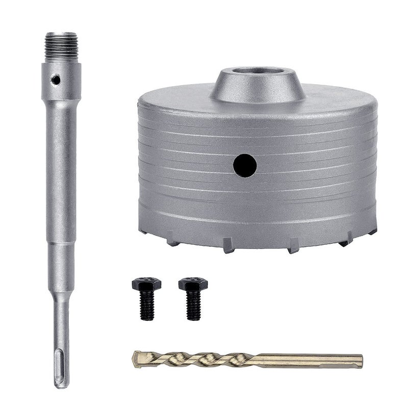 GUICGOC 125mm / 4.9 inch Concrete Hole Saw with 220mm SDS Plus Shank Connecting Rod, Tungsten Carbide Teeth (7.7mm x 4mm) Cement Hole Saw for Concrete Cement Brick Wall Stone (125mm (4.9 inch)) - Image 3